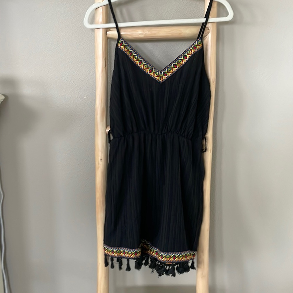 Tassel Embroidered black romper